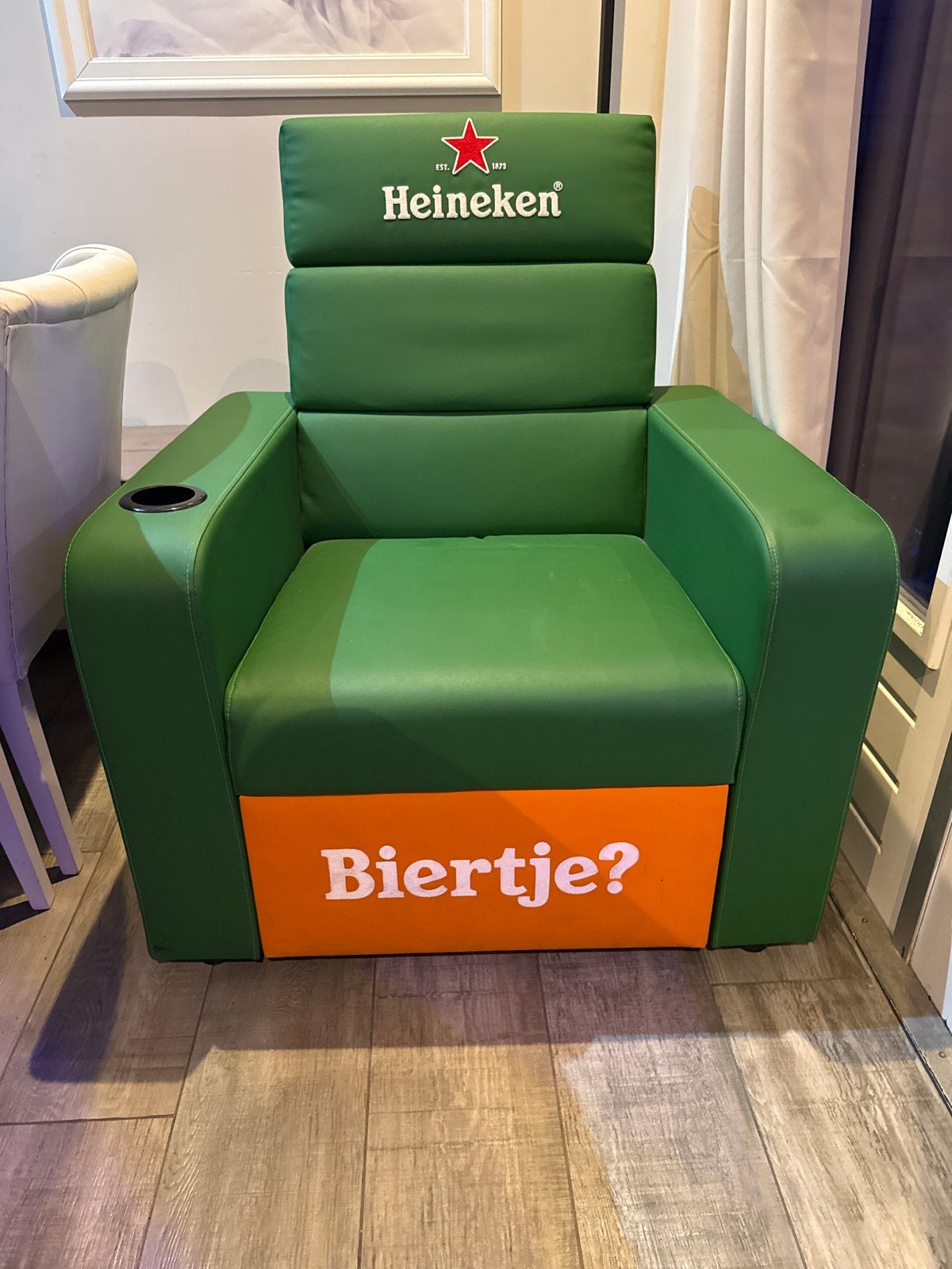 Heineken Bierstoel met koellade - Uniek item!, Ophalen of Verzenden, Zo goed als nieuw, Kunststof, Eén