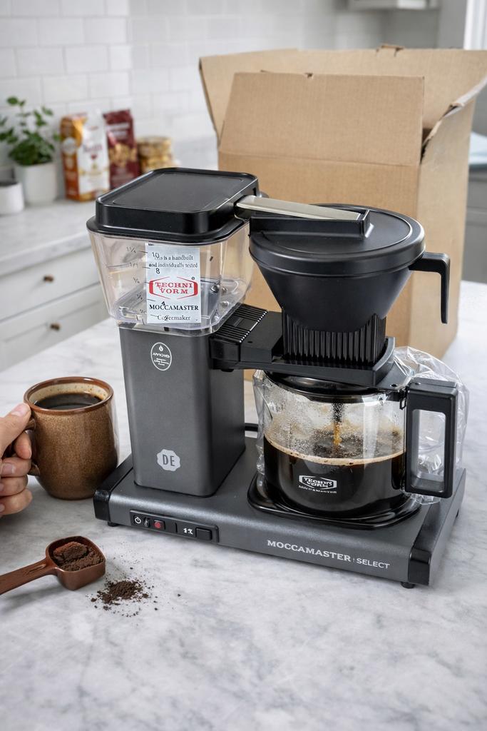 Nieuwe Moccamaster Select Antraciet + Aankoop bon, 10 kopjes of meer, Gemalen koffie, Ophalen of Verzenden, Koffiemachine
