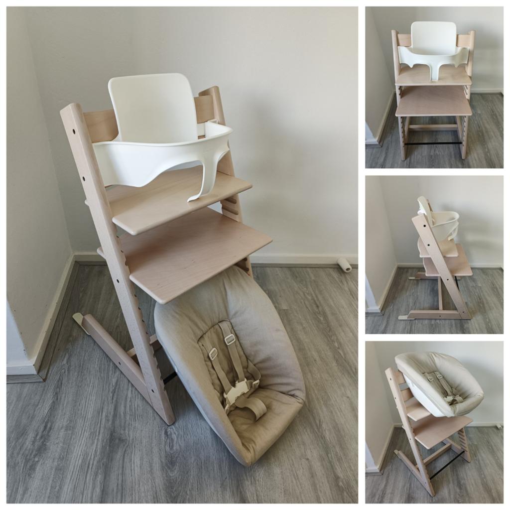 ZGAN! Stokke Tripp Trapp whitewash met babyset en newbornset, Kinderen en Baby's, Kinderstoelen, Ophalen of Verzenden, Zo goed als nieuw