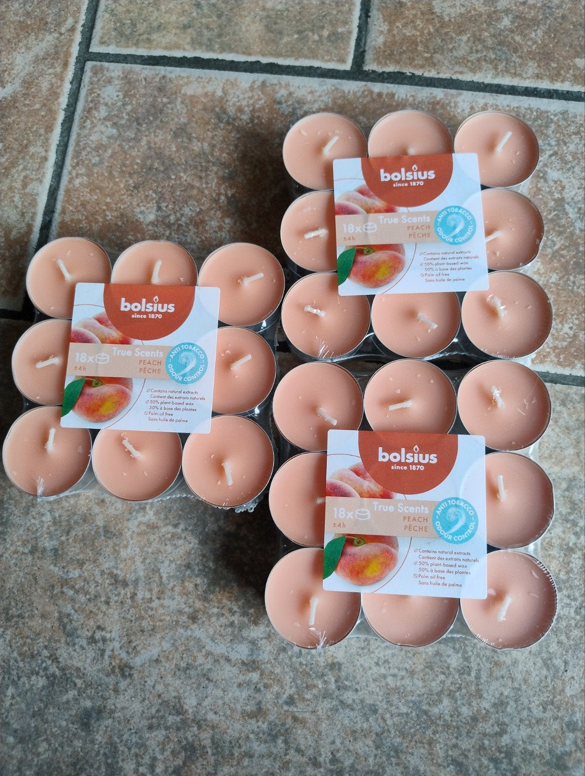 Bolsius True Scents Perzik Theelichtjes - 3x18 stuks, Ophalen, Nieuw, Was