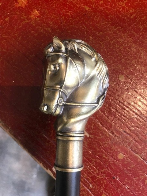 mooie metalen wandelstok, paardenhoofd, Ophalen of Verzenden, Zo goed als nieuw