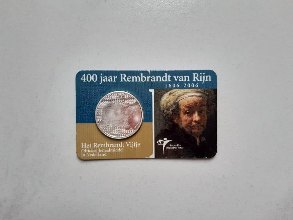 400 jaar Rembrandt van Rijn 5 euro, Postzegels en Munten, Munten | Nederland, Koningin Beatrix, Zilver, Euro's, Ophalen of Verzenden