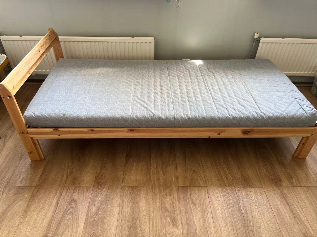 ikea NEIDEN Bedframe LURÖY Lattenbodem ÅGOTNES Foammatras, Ophalen, 90 cm, Beige, Tweepersoons