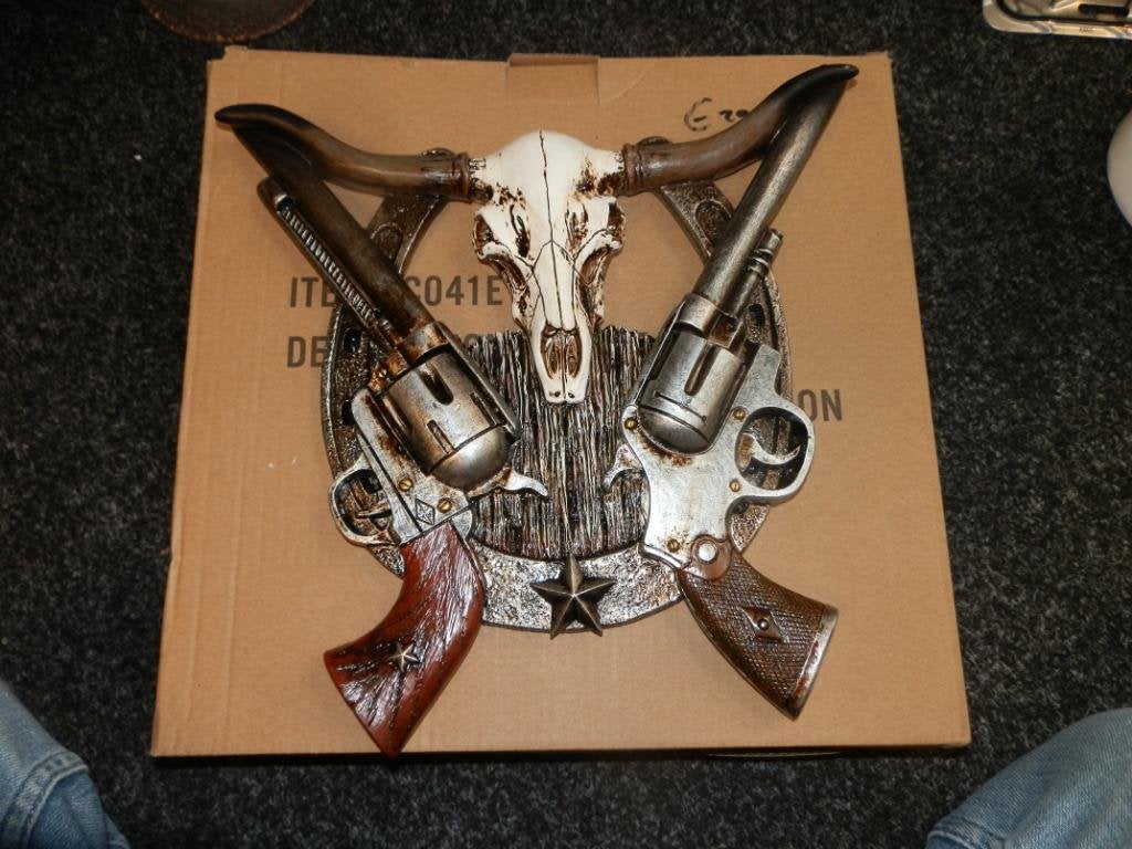Wanddecoratie western double gun skull, Ophalen of Verzenden, Nieuw