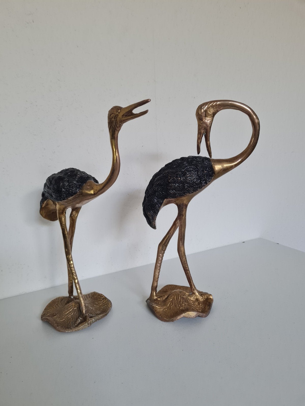 Vintage massief messing kraanvogels Vogels zeldzaam design, Antiek en Kunst, Ophalen of Verzenden, Koper