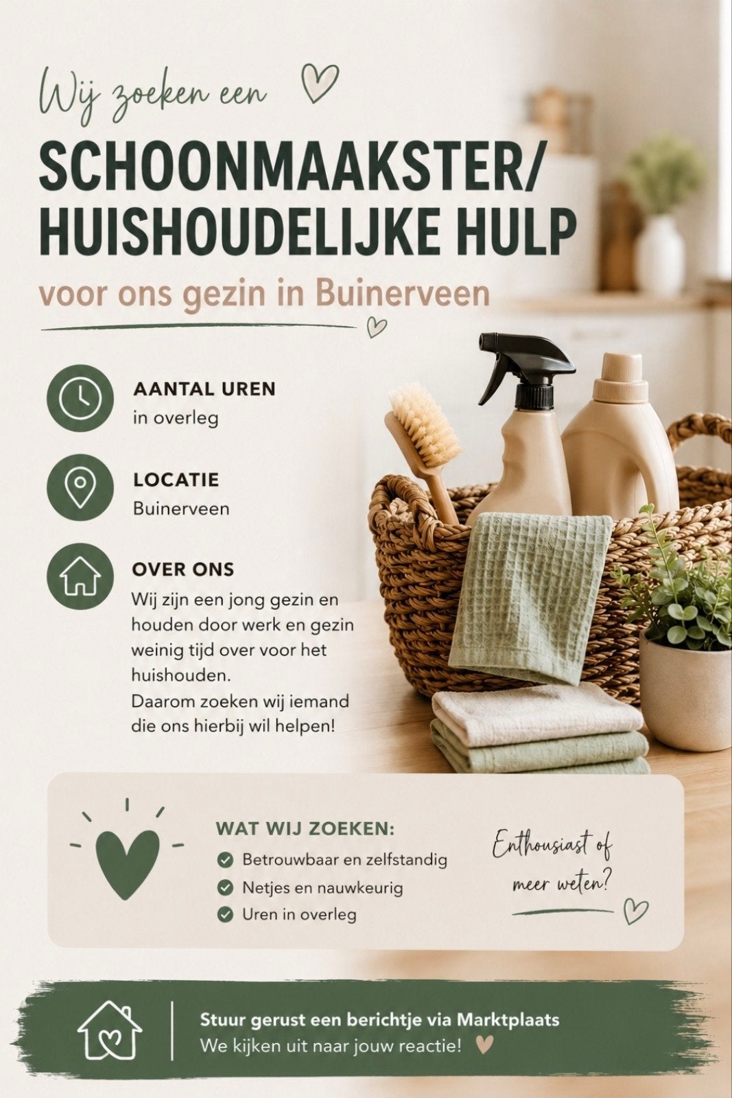 Schoonmaakster / Huishoudelijke hulp gezocht – Buinerveen (u, Schoonmaken woning