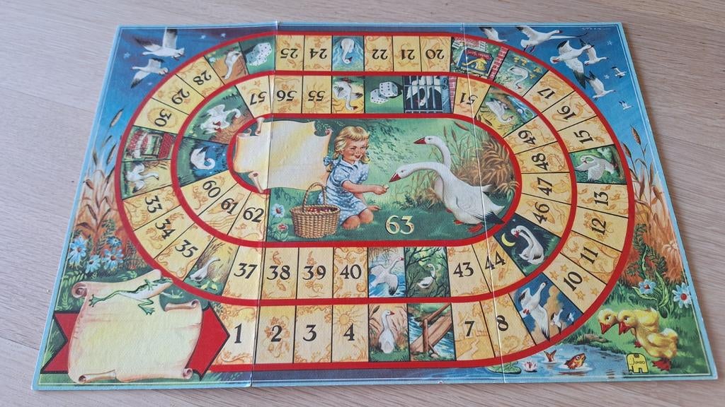 Vintage Jaren '70 Ganzenbord met Originele Houten Ganzen, Hobby en Vrije tijd, Gezelschapsspellen | Bordspellen, Ophalen of Verzenden