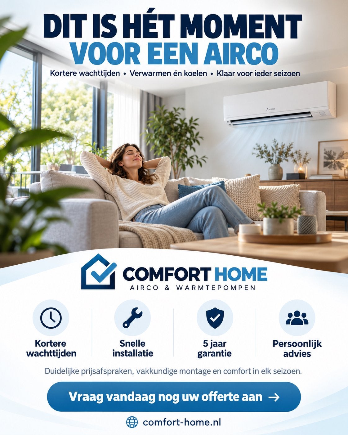 Airco 5 jaar garantie, Verwarmen, Nieuw, 3 snelheden of meer, Ophalen of Verzenden