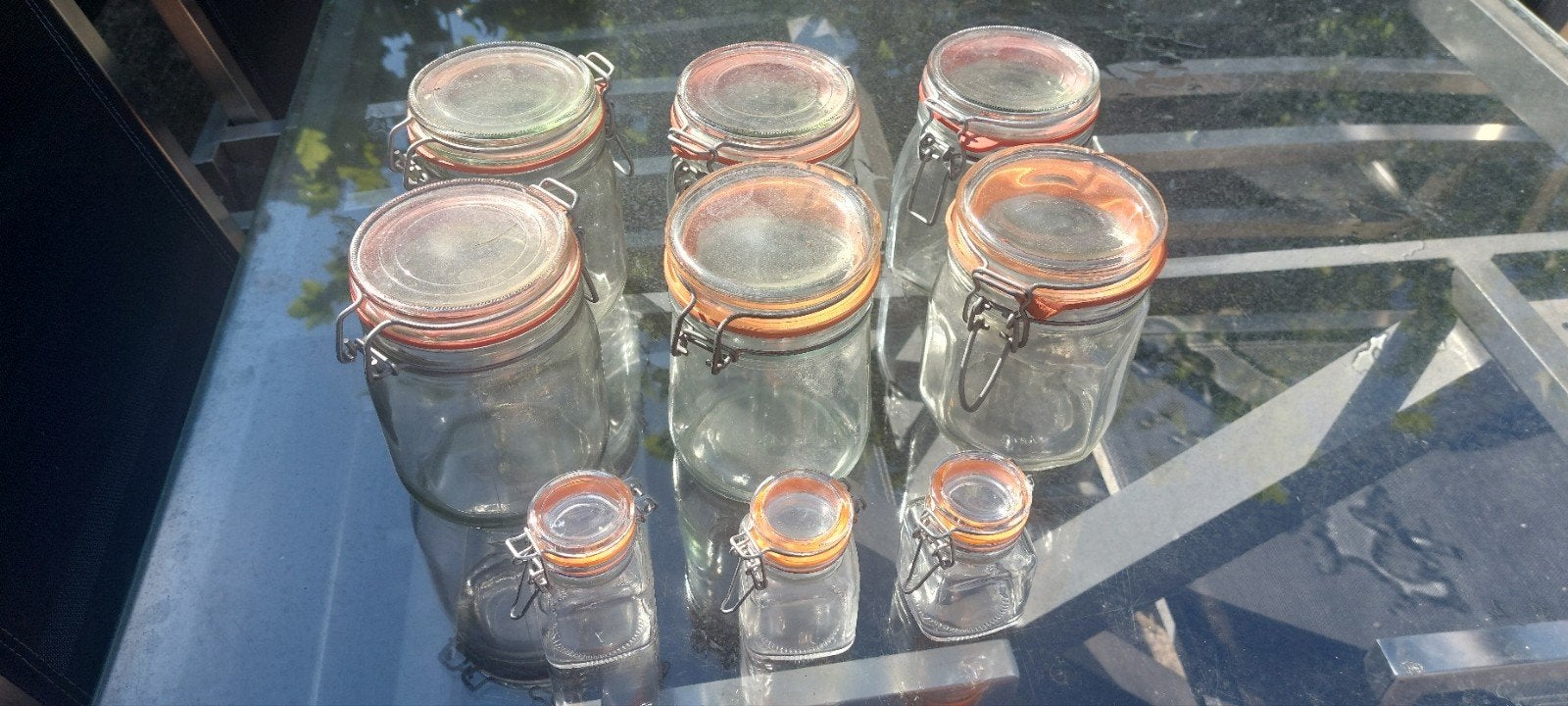 Set van 7 glazen voorraadpotten met beugelsluiting wekpotten, Ophalen of Verzenden, Voorraadpot, Overige merken, Glas