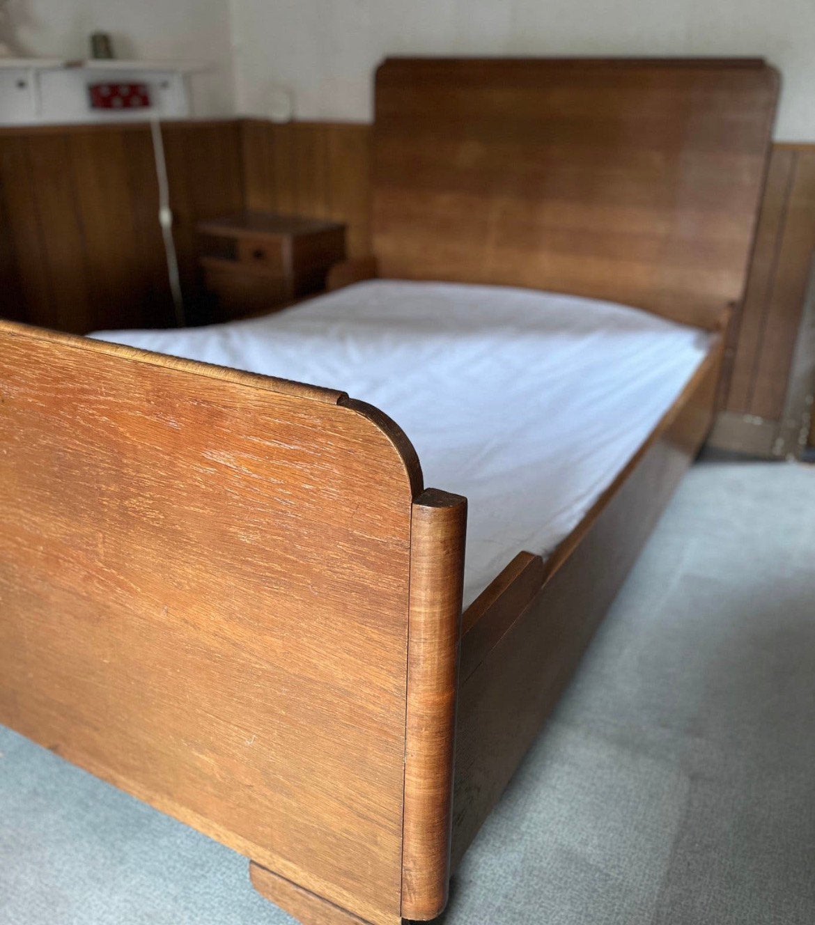 Antiek art deco jaren 20 30 bed twijfelaar tweepersoons, Ophalen, Gebruikt, Art deco, Twijfelaar