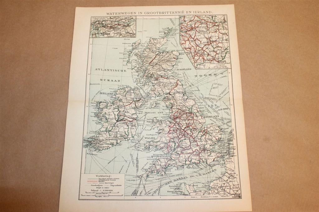 Antieke kaart - Waterwegen Groot-Brittannië Ierland - 1900, Boeken, Atlassen en Landkaarten, 1800 tot 2000, Europa Overig, Ophalen of Verzenden