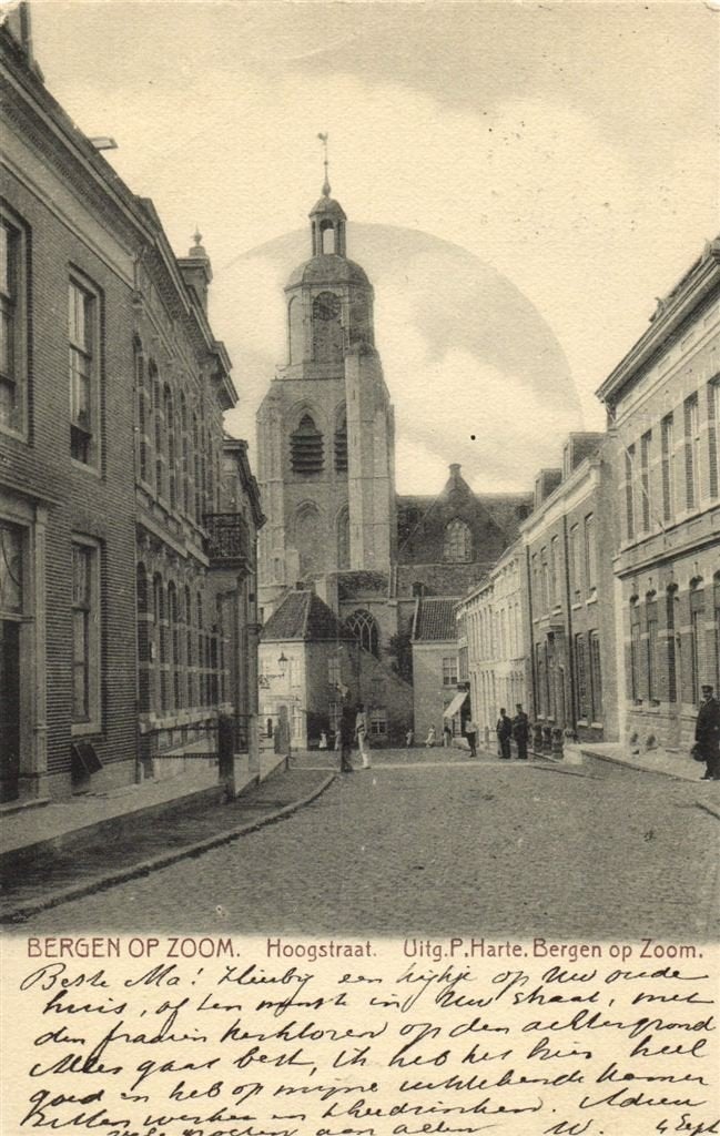 Bergen op Zoom. Hoogstraat. - gelopen, Verzamelen, Ansichtkaarten | Nederland, Verzenden, 1920 tot 1940, Gelopen, Noord-Brabant