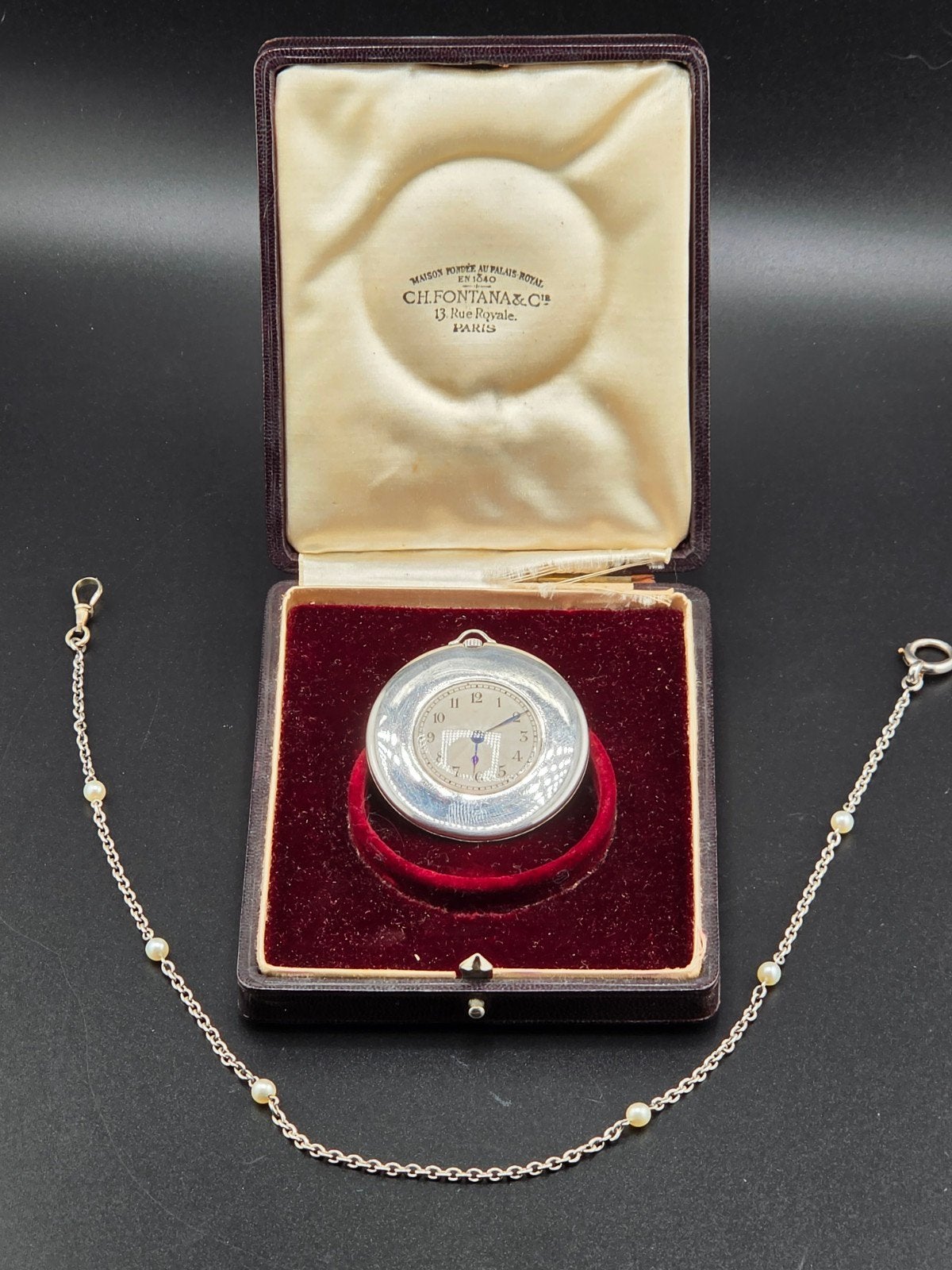 Antiek Art Deco Platina Zakhorloge Ch. Fontana & Cie Paris, Ophalen of Verzenden, Goud