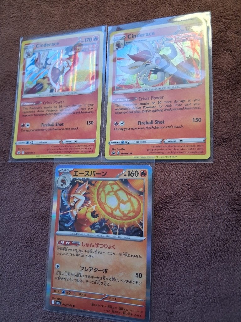 3x Pokémon kaart Cinderace, Ophalen of Verzenden, Zo goed als nieuw, Meerdere kaarten, Foil