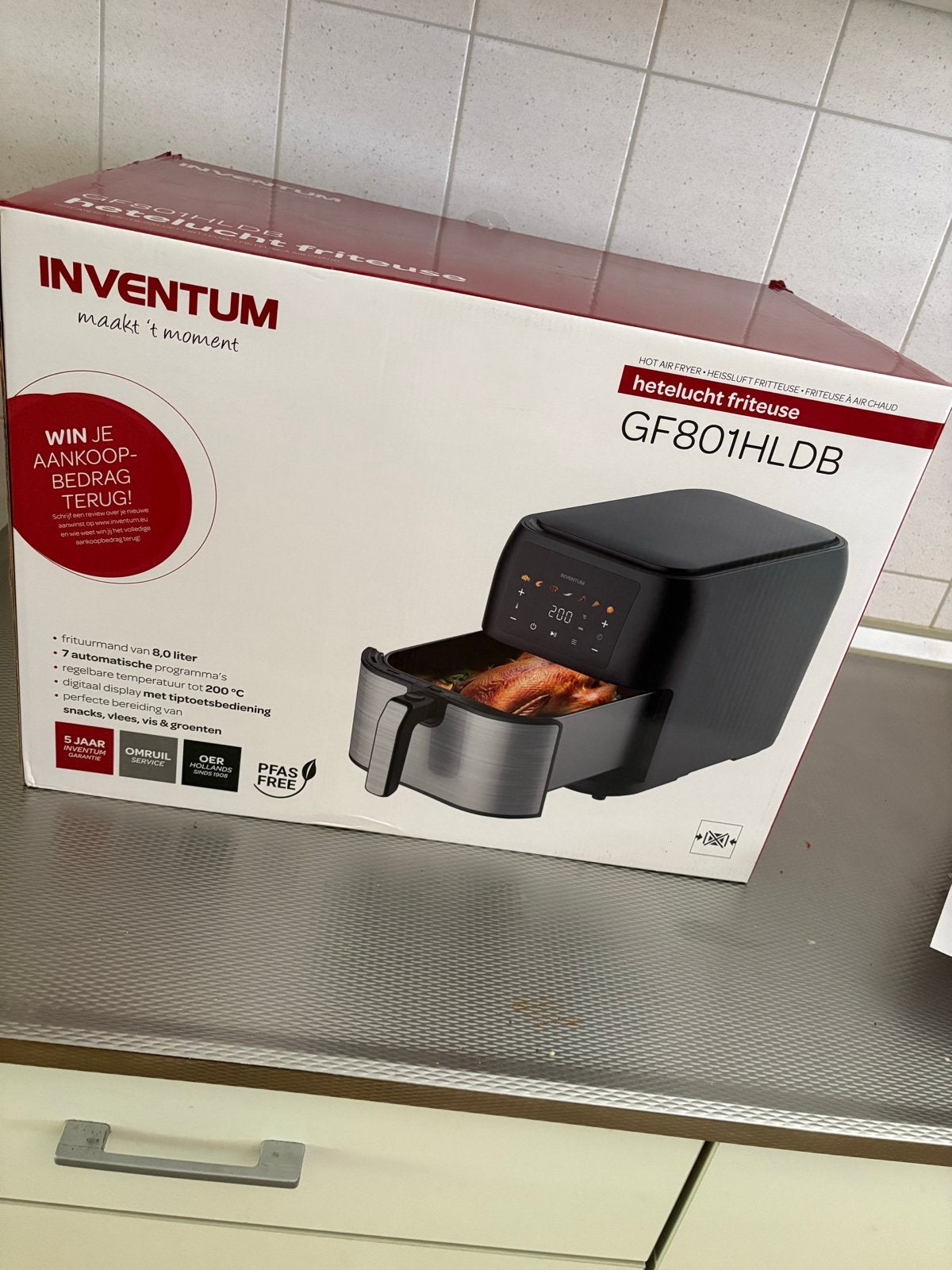 Inventum GF801HLDB Hetelucht friteuse - 8L, Digitaal Display, 4 liter of meer, Ophalen, Nieuw