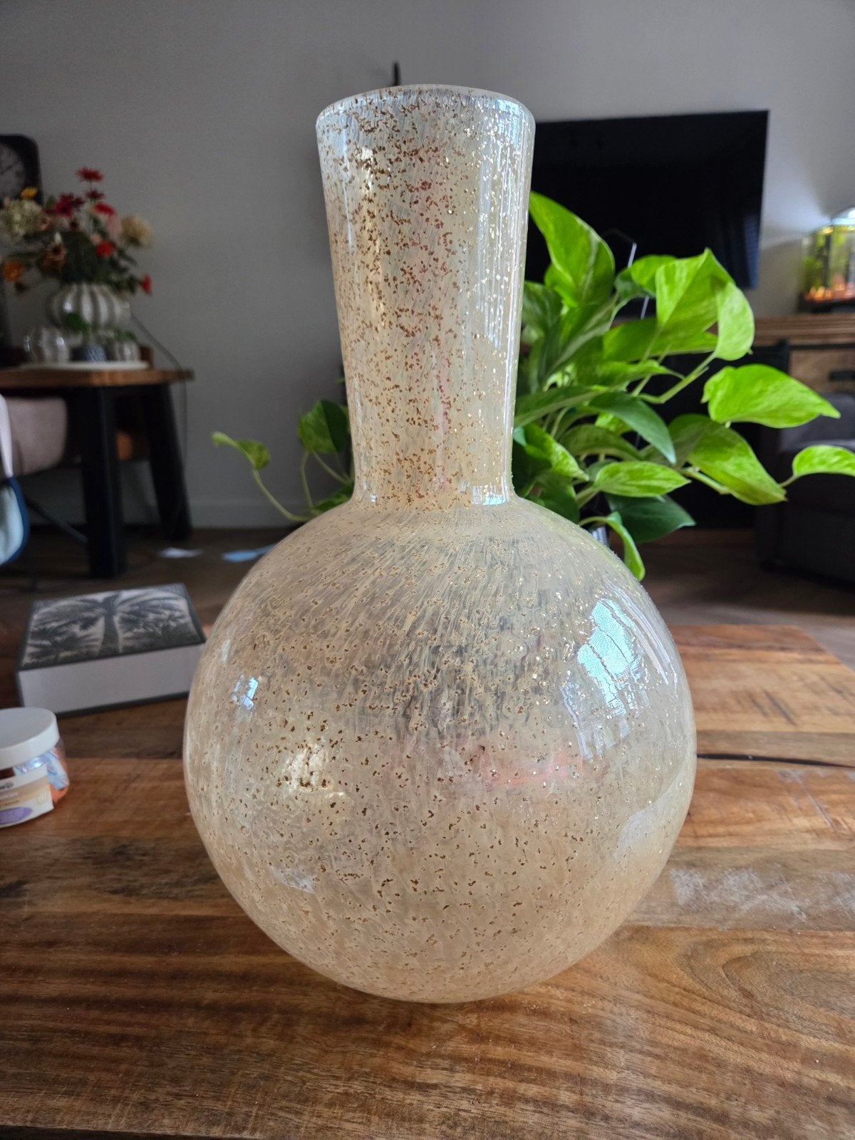 Fidrio Globe Vaas Geel met Goud - 40 cm Hoog, Antiek en Kunst, Ophalen