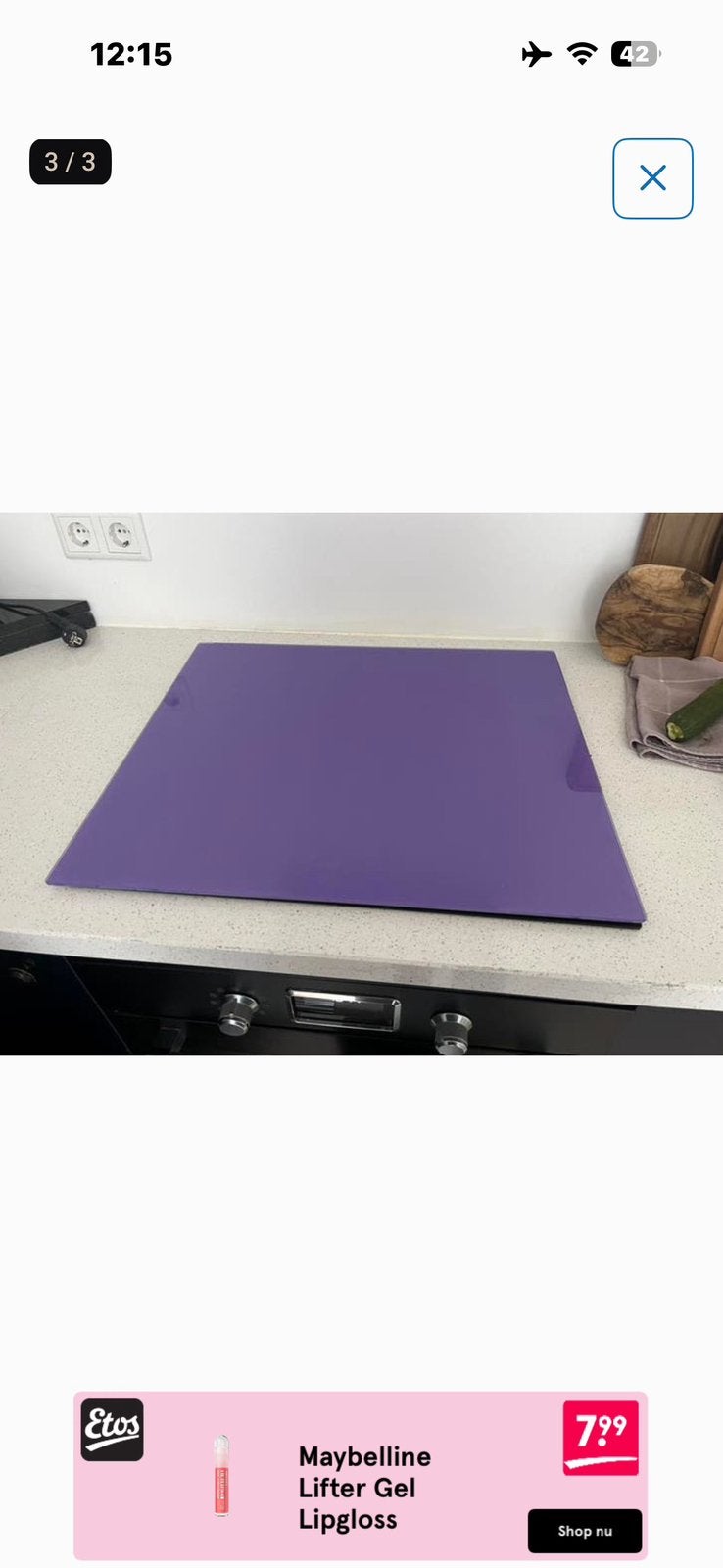 Beschermplaat van gehard glas, Glas, Paars, Snij-/serveerplank, Nieuw