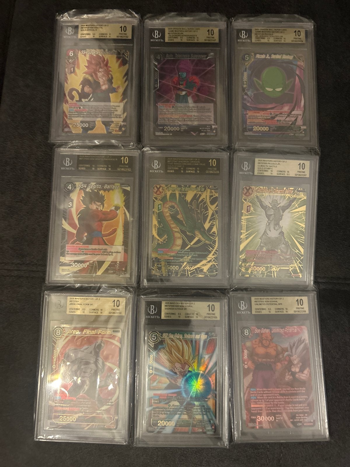 9x Dragonball Z TCG Kaarten Beckett Graded - History of Z, Ophalen of Verzenden, Zo goed als nieuw, Meerdere kaarten