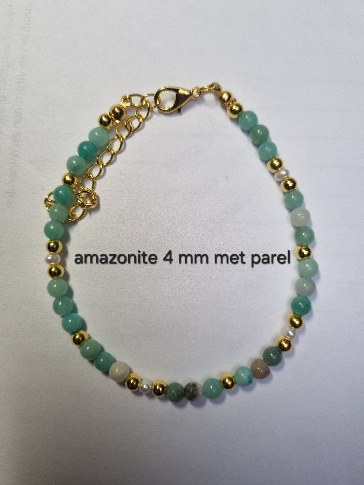 Amazoniet 4 mm met zoetwaterparel armband, Overige materialen, Nieuw, Ophalen of Verzenden, Met bedels of kralen