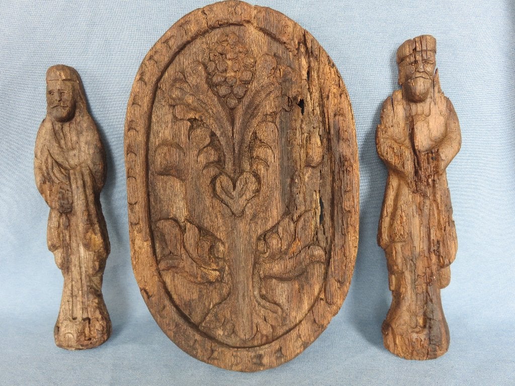 Antieke beelden en paneel in hout, Ophalen of Verzenden