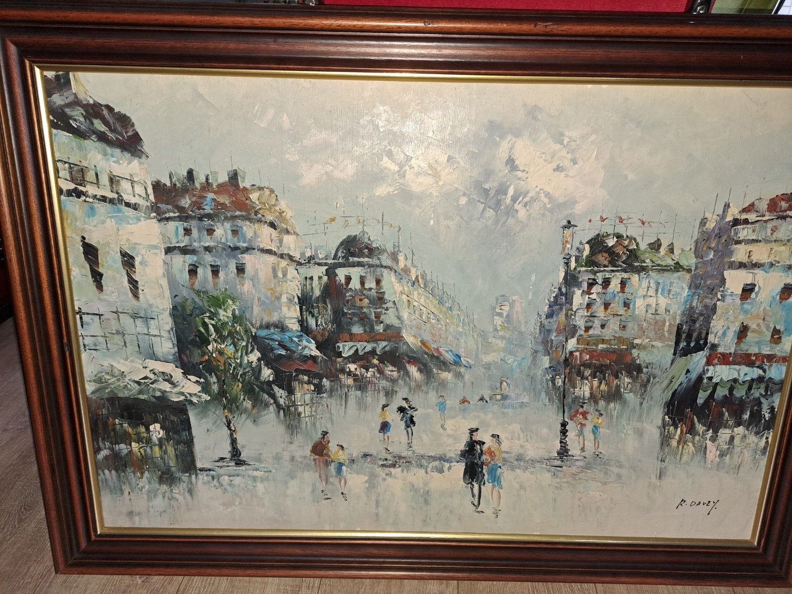 Impressionistisch Stadsgezicht Olieverfschilderij R. Davey, Antiek en Kunst, Ophalen