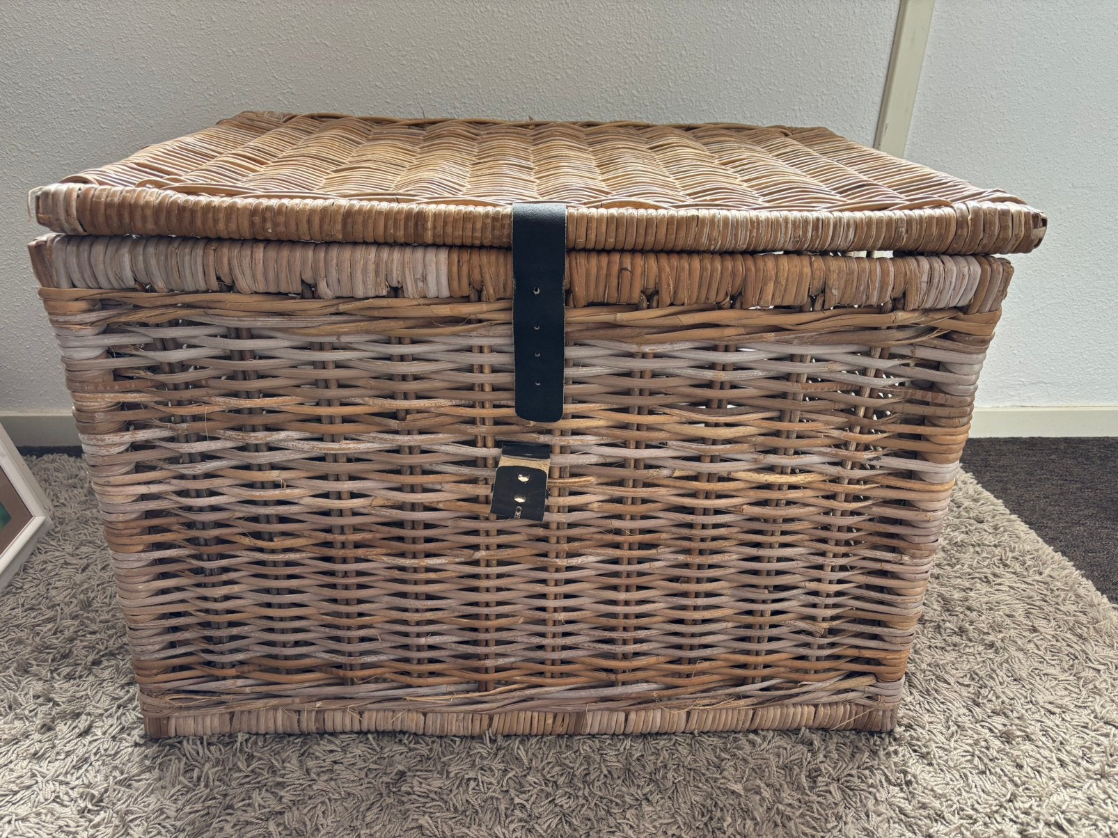 Rieten opbergmand met deksel, Huis en Inrichting, Woonaccessoires | Kisten, Ophalen, Overige materialen, Gebruikt, 50 tot 100 cm