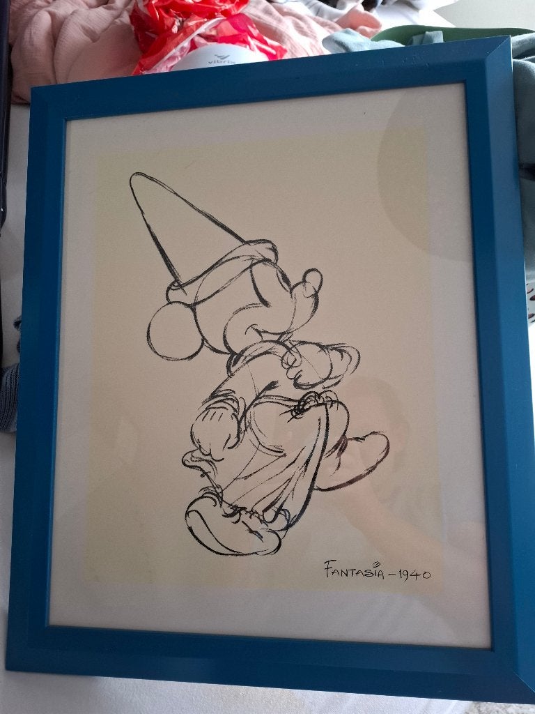 Pentekening Mickey Mouse inclusief lijst, Ophalen, Mickey Mouse, Zo goed als nieuw, Plaatje of Poster