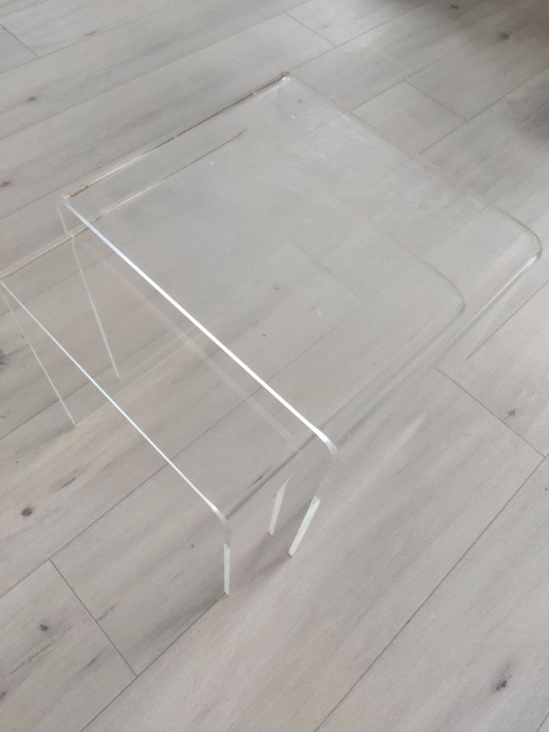 Vintage acryltafels/ plexiglas bijzettafels, 45 tot 60 cm, Gebruikt, Rond, Ophalen of Verzenden
