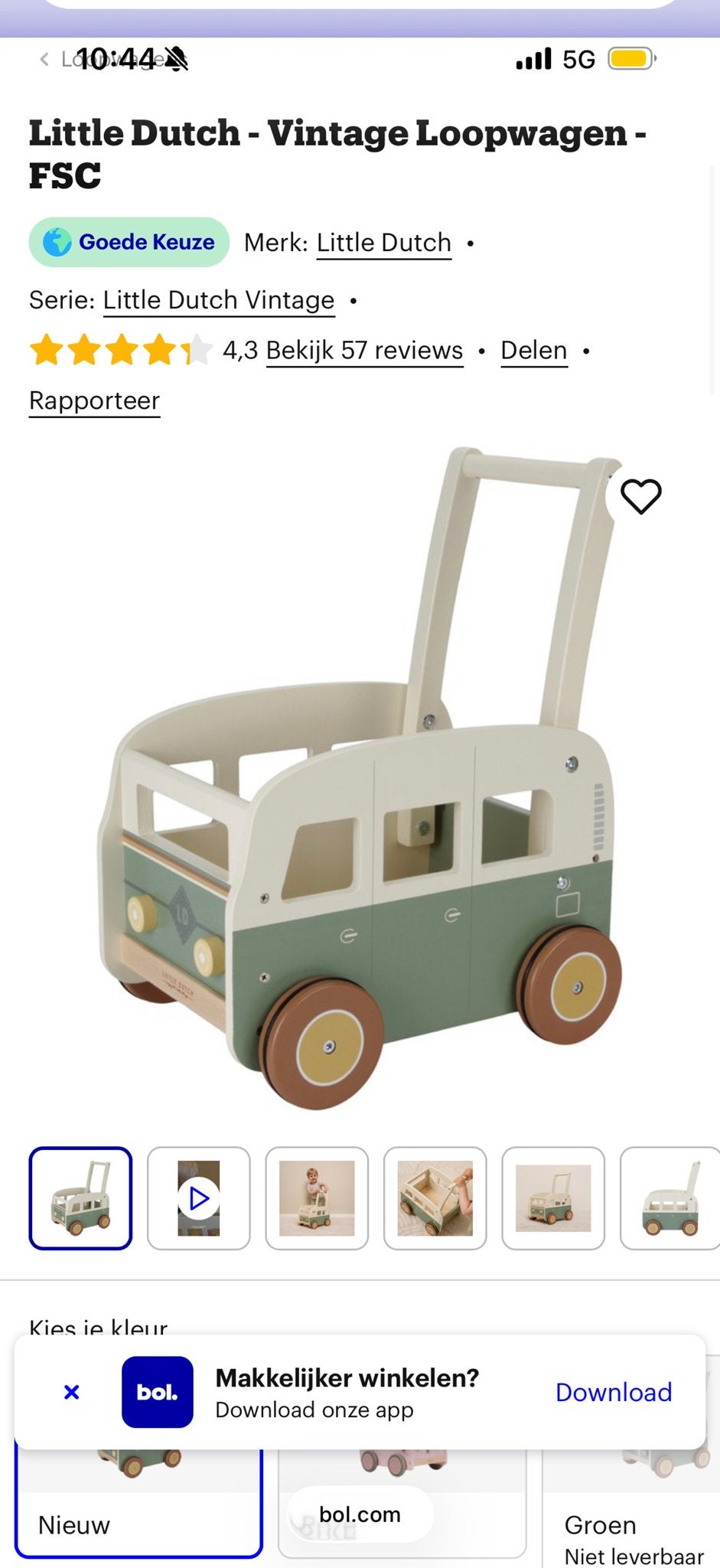 Little Dutch Vintage Loopwagen - Zo goed als nieuw, Ophalen, Zo goed als nieuw, Loopvoertuig