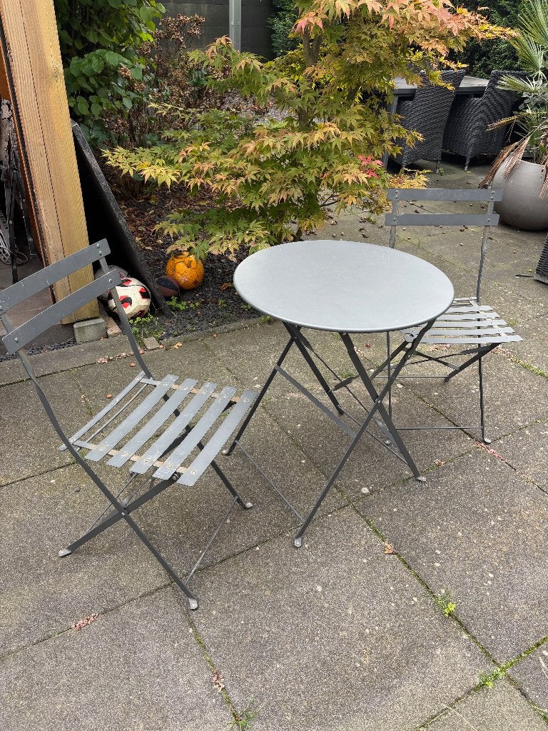 Bistroset tuin/balkon – tafel + 2 stoelen, Ophalen, Gebruikt, Metaal, Inklapbaar