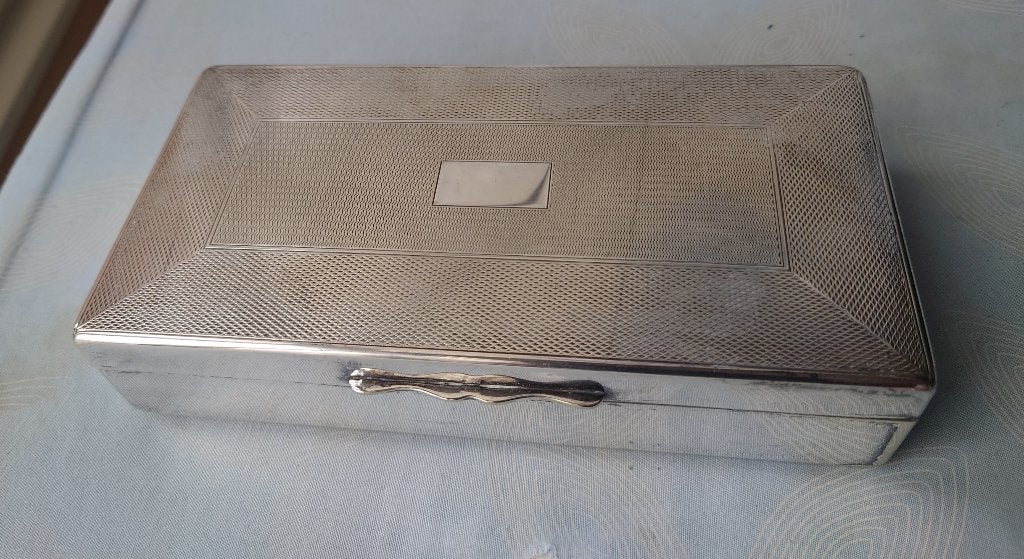 ~1930 Art Deco verzilverd Sigarettendoos met Philips logo, Antiek en Kunst, Ophalen of Verzenden, Zilver