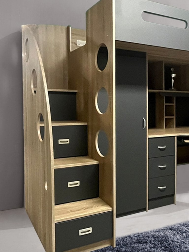 Lolo hoogslaper met bureau en kast - 90x200 - Antraciet, Niet ingevuld, Niet ingevuld, Niet ingevuld