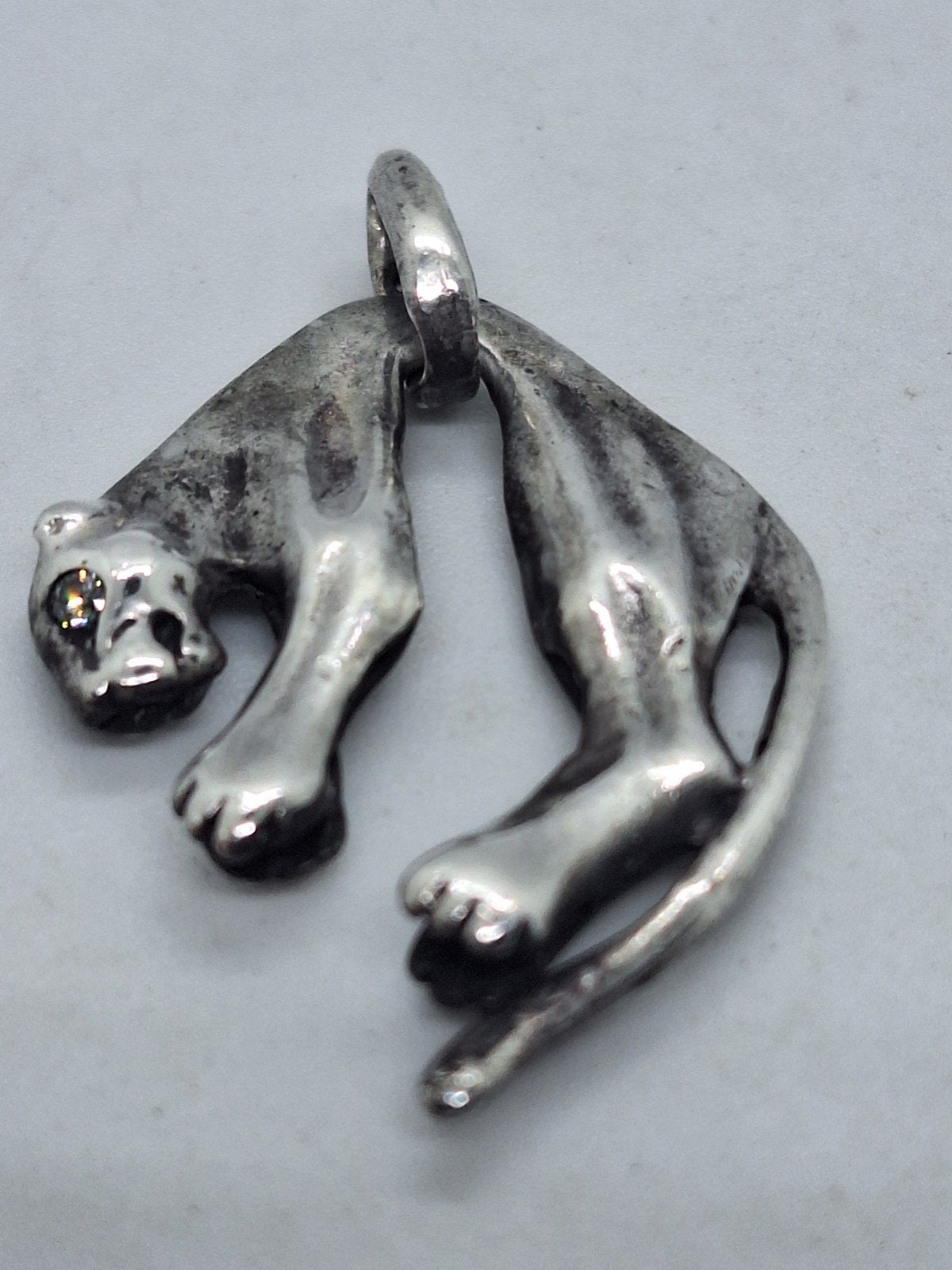 Zilveren Panter Hanger 925 - ca. 3 cm doorsnee, Gebruikt, Ophalen of Verzenden, Zilver, Dier