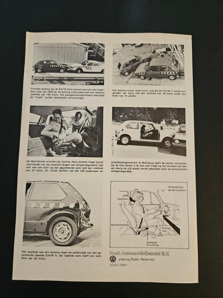 Brochure Volkswagen Golf ESVW-II, Ophalen of Verzenden, Zo goed als nieuw, Volkswagen