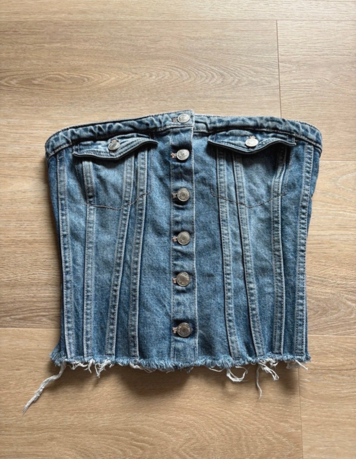Zara Denim Corset Top Strapless - Maat S, Blauw, Ophalen of Verzenden, Gedragen, Maat 36 (S)