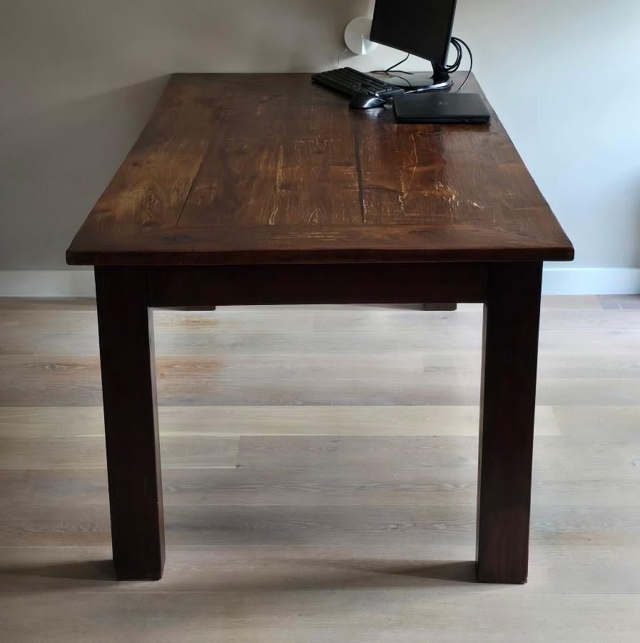 Robuuste koloniale eettafel met 2 lades 220x100x78, Ophalen, Gebruikt, 200 cm of meer, 50 tot 100 cm