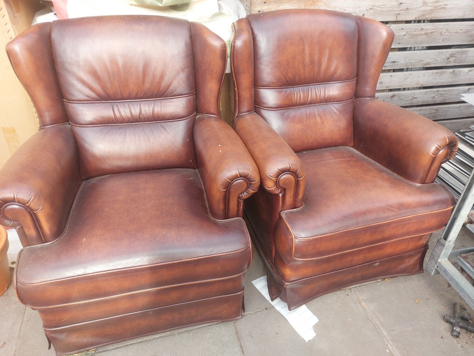3 leren fauteuil stoelen, Ophalen, Zo goed als nieuw, 75 tot 100 cm, 50 tot 75 cm