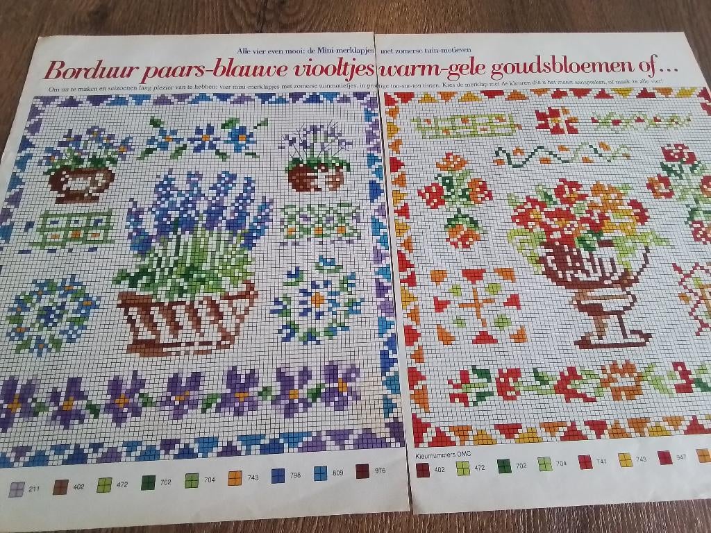Borduurpatroon van gekleurde bloemen, Ophalen of Verzenden, Zo goed als nieuw, Handborduren, Patroon