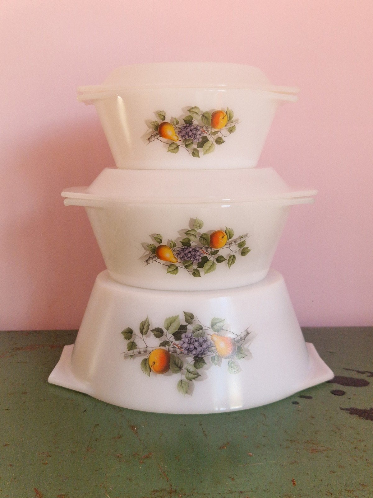 Vintage Arcopal "Fruits de France" Ovenschalen Set (3), Ophalen of Verzenden