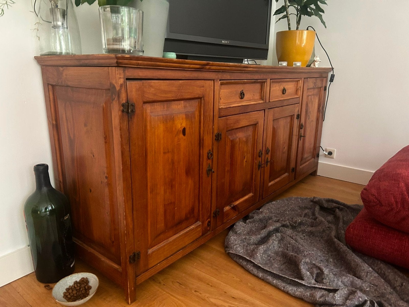 Mexicaans dressoir van teakhout, Huis en Inrichting, Kasten | Dressoirs, Gebruikt, Teakhout, Ophalen of Verzenden, 200 cm of meer