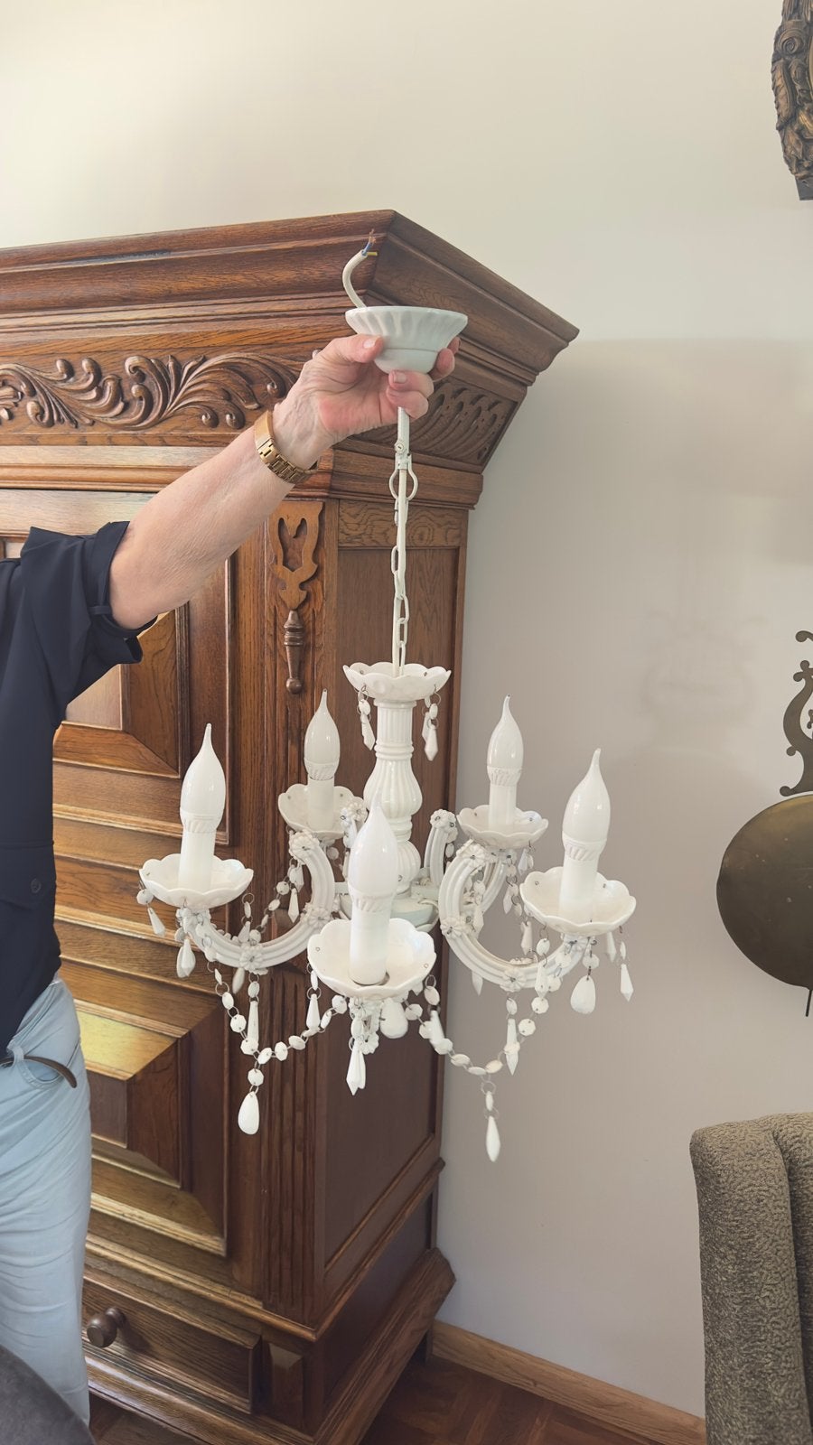 Witte kroonluchter inclusief led lampen, Ophalen, Gebruikt