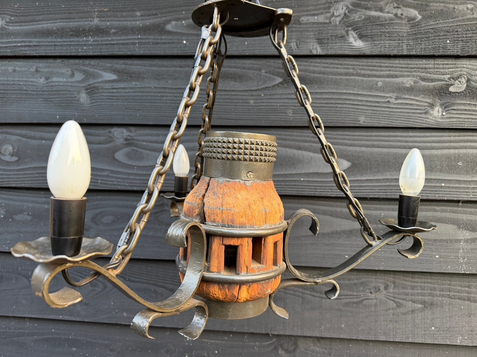 Wagenwiel hanglamp karrenwiel lamp smeedijzer, Ophalen