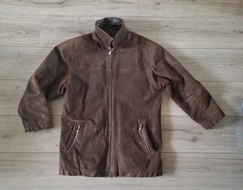 Bruine leren herenjas gevoerd maat M, Kleding | Heren, Jassen | Winter, Ophalen of Verzenden, Gedragen, Maat 48/50 (M), Bruin