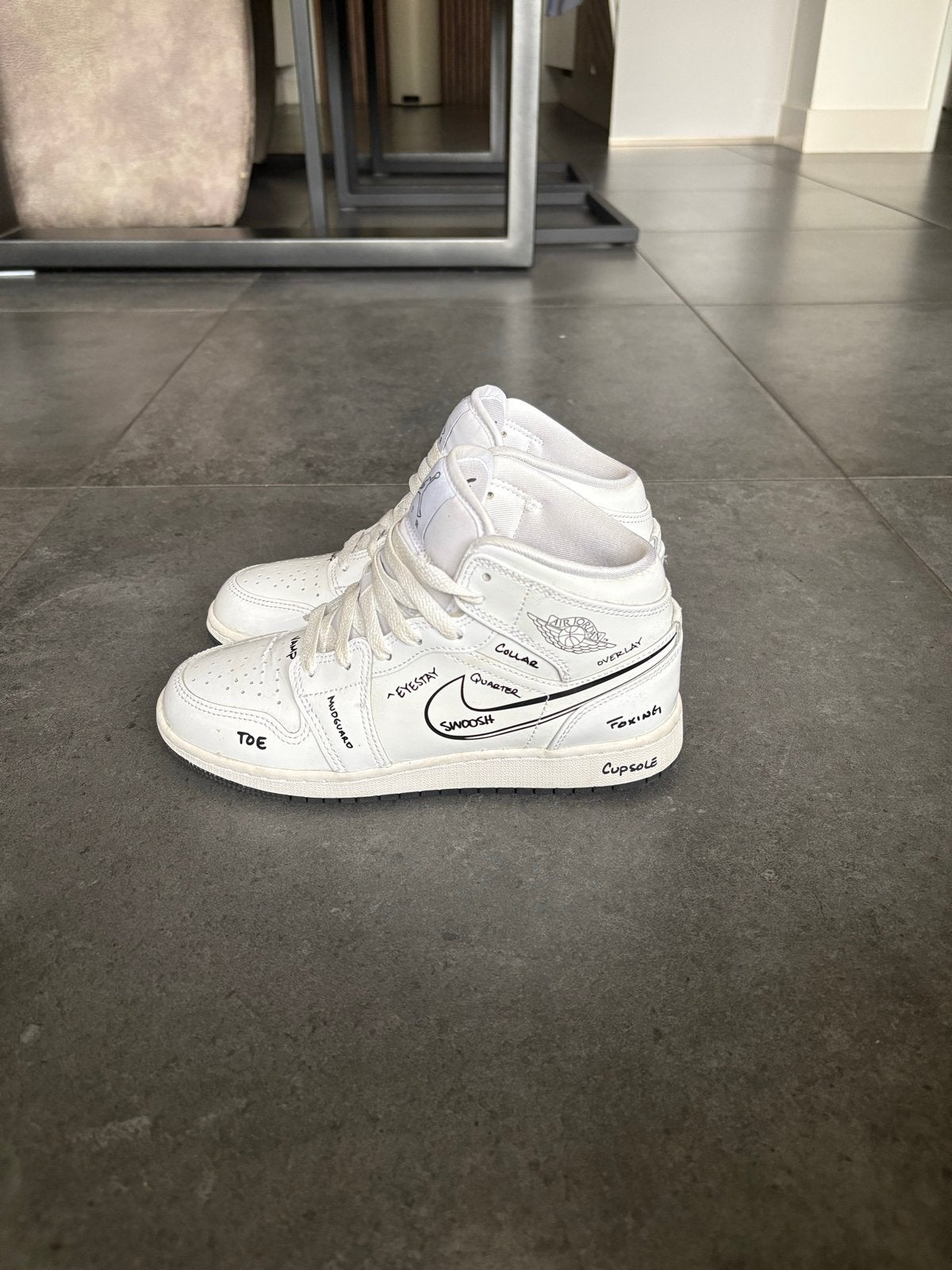 Nike Air Jordan 1 Mid Schematic - Maat 36, Kleding | Heren, Ophalen, Nieuw, Wit, Sneakers of Gympen