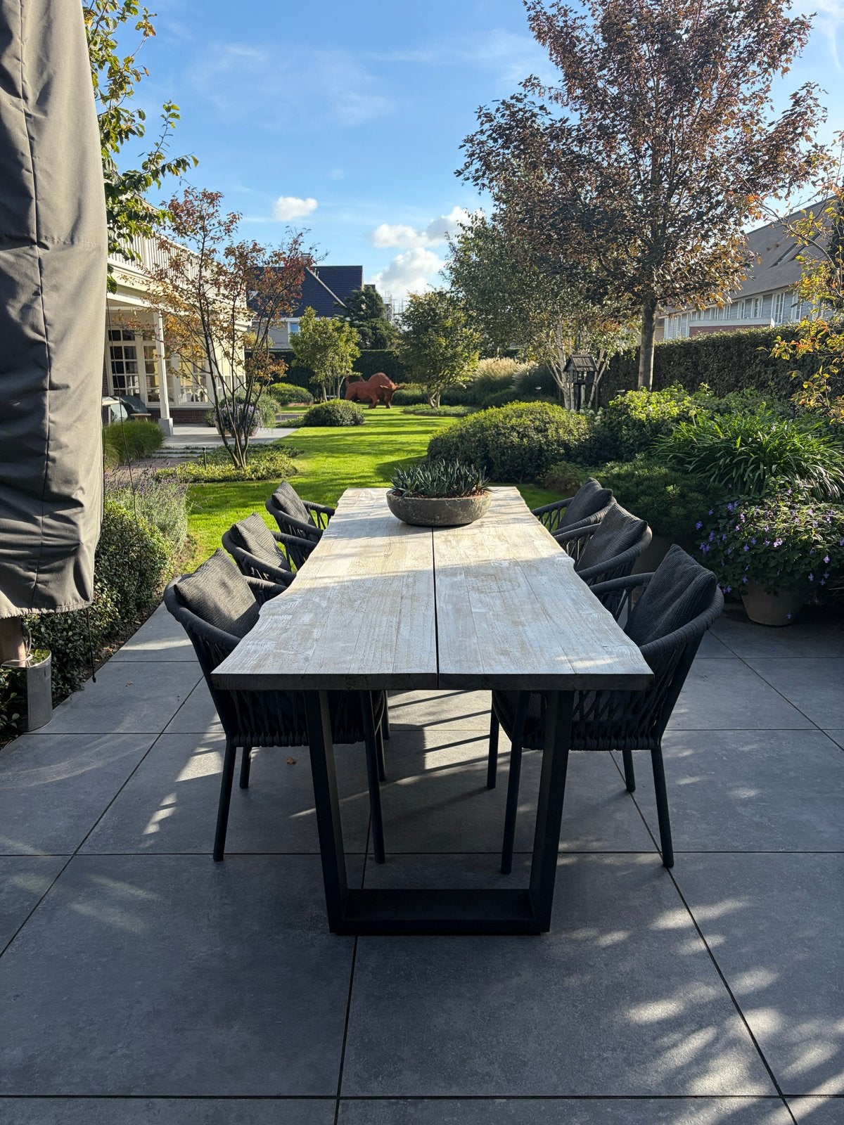 Borek tuintafel met 6 stoelen - Teakhout, Tuin en Terras, Ophalen, Gebruikt, Rechthoekig, Teakhout