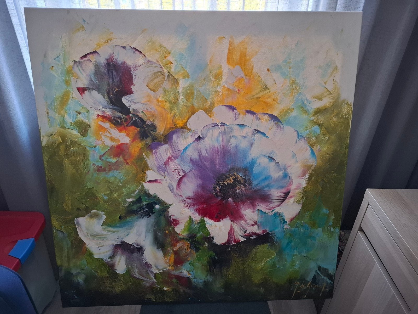 Schilderij Jochem de Graaf - Bloemen 80x80 cm, Antiek en Kunst, Ophalen