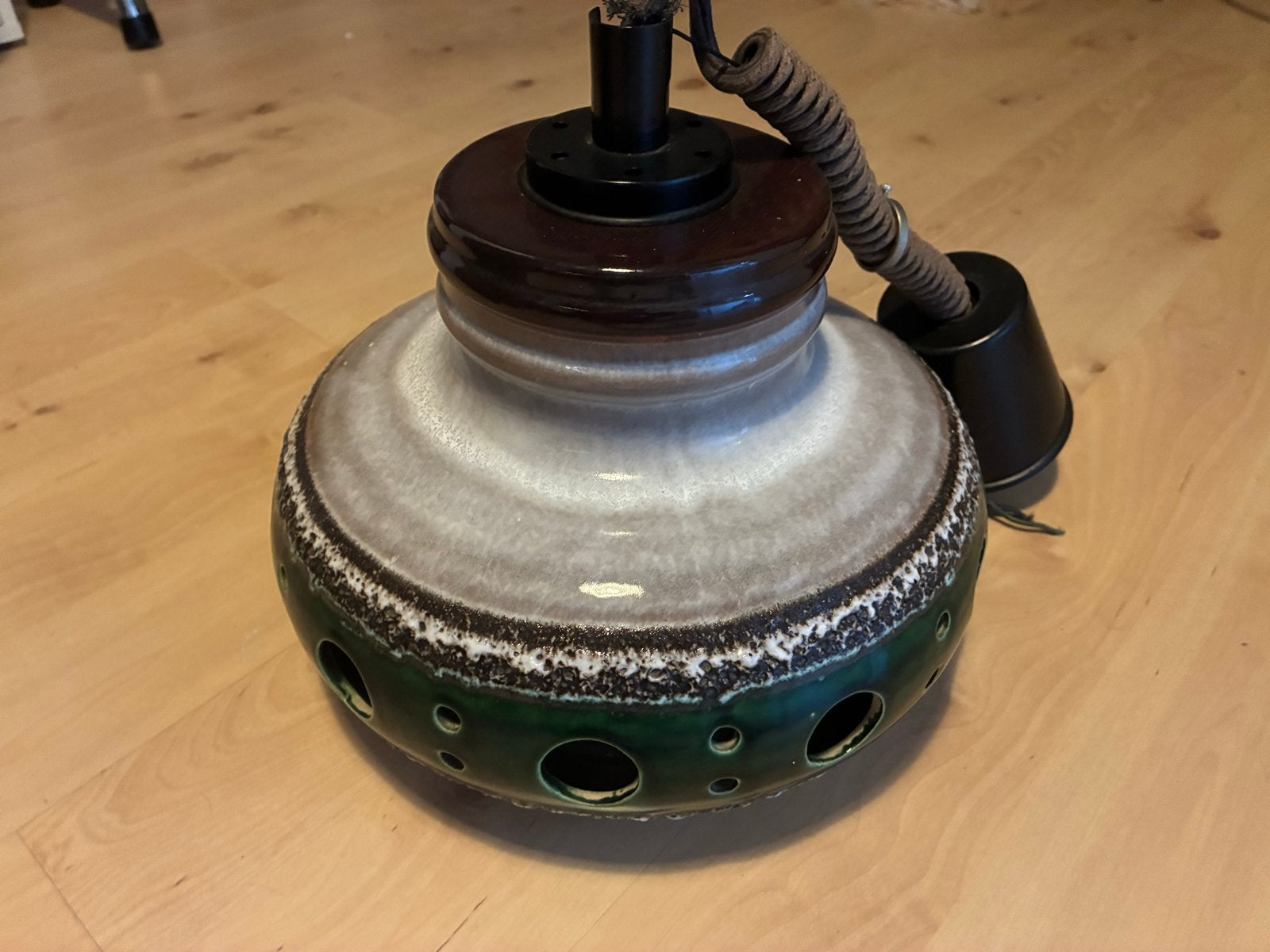 Vintage Herda keramieken hanglamp - Groen/Bruin, Ophalen of Verzenden