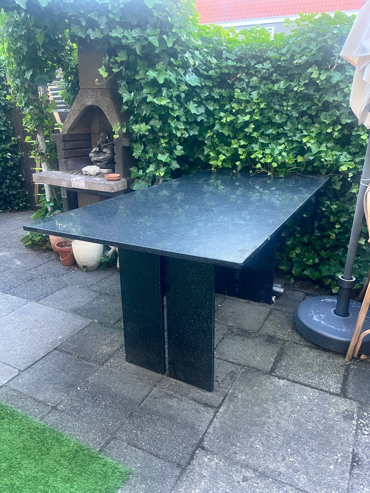Granieten tuintafel natuursteen 200x66, Ophalen, Gebruikt, Rechthoekig, Overige materialen