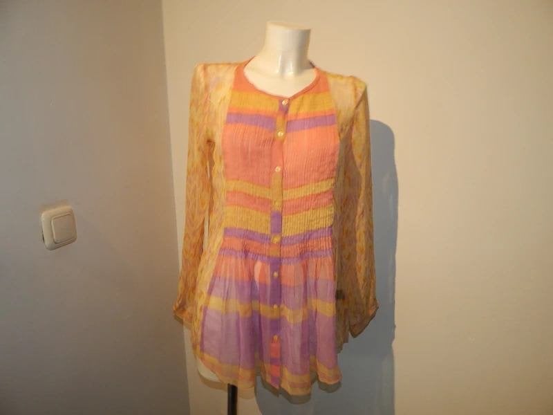 Antik Batik zijde tuniek felle kleuren uitlopend 38