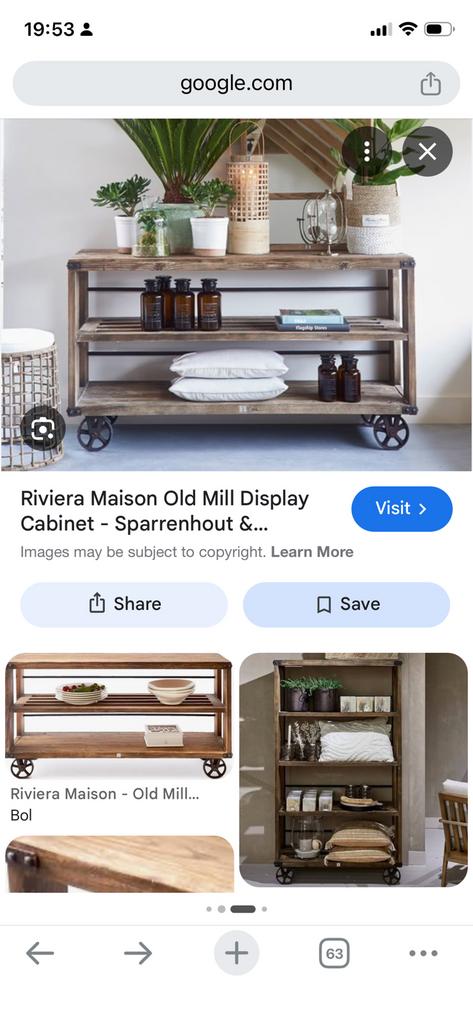 Rivera Maison kasten met wielen Old Mill, Huis en Inrichting, Kasten | Boekenkasten, Met plank(en), Gebruikt, 150 tot 200 cm, 25 tot 50 cm
